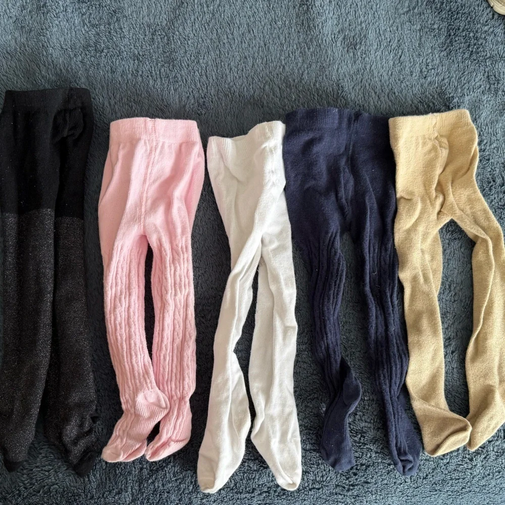 Bundle of 5 Gymboree tights baby size 6-12 months in gold black white pink navy
